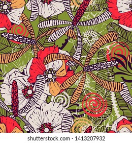 Floral seamless pattern with cute plants.