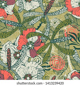 Floral seamless pattern with cute plants.