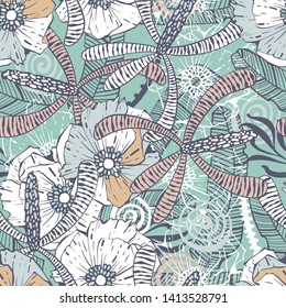 Floral seamless pattern with cute plants.