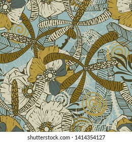 Floral seamless pattern with cute plants.