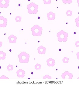 Floral seamless pattern. Cute print with daisies and round spots. Vector illustration
