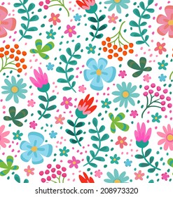 Floral seamless pattern. Cute retro flowers wreath perfect for wedding invitations and birthday cards and other holiday and cute summer background