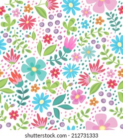 Floral seamless pattern. Cute retro flowers wreath perfect for wedding invitations and birthday cards and other holiday and cute summer background
