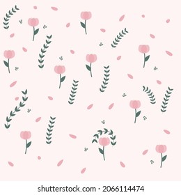 Floral seamless pattern with cute sensible elegant colors. Flowers, leaves, vines petals  and little details. Light baby colors. 