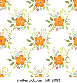 Floral seamless pattern. Cute spring vector background with flowers and leaves. For wallpaper, scrapbooking, fabric prints, greeting cards, party design, invitations, calendars, etc. 