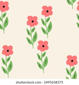 Floral seamless pattern. Cute summer background with flowers and leaves. Modern floral compositions. Fashion vector stock illustration for wallpaper, posters, card, fabric, textile