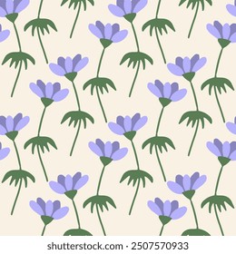 Floral seamless pattern. Cute summer background with flowers and leaves. Modern floral compositions. Fashion vector stock illustration for wallpaper, posters, card, fabric, textile