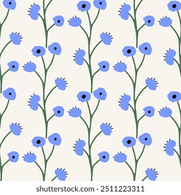 Floral seamless pattern. Cute summer background with flowers and leaves. Modern floral compositions. Fashion vector stock illustration for wallpaper, posters, card, fabric, textile