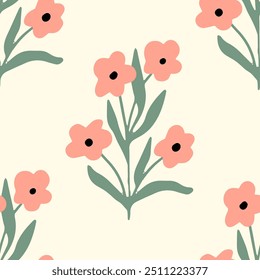 Patrón floral sin fisuras. Lindo fondo de verano con flores y hojas. Composiciones florales modernas. Ilustración de stock de Vector de moda para Fondo de pantalla, carteles, tarjeta, tela, textil