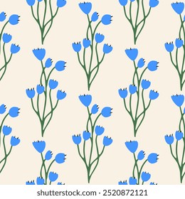 Floral seamless pattern. Cute summer background with flowers and leaves. Modern floral compositions. Fashion vector stock illustration for wallpaper, posters, card, fabric, textile