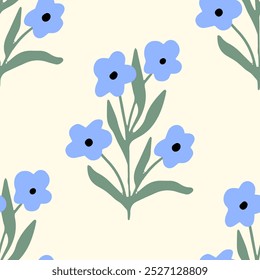 Floral seamless pattern. Cute summer background with flowers and leaves. Modern floral compositions. Fashion vector stock illustration for wallpaper, posters, card, fabric, textile