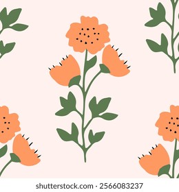 Floral seamless pattern. Cute summer background with flowers and leaves. Modern floral compositions. Fashion vector stock illustration for wallpaper, posters, card, fabric, textile