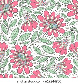 Floral seamless pattern. Cute vector flower print. Hand drawn outline illustration.