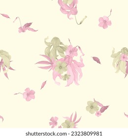 Patrón floral sin soldadura, flores de conflor de hojas con hojas en amarillo