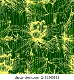 Patrón floral sin costuras, narcisos y flores de Narciso. Elegante diseño de contorno dibujado a mano floral para textil, tela, paquete, Fondo de pantalla, póster.