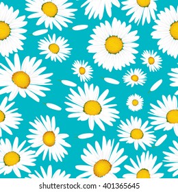 Floral seamless pattern with daisies flowers. Vector background.