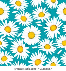 Floral seamless pattern with daisies flowers. Vector background.