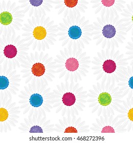Floral seamless pattern with daisies flowers. Vector background.