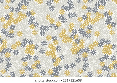 Patrón floral sin fisuras con mareas. Fondo vectorial totalmente editable con elementos florales de margarita, dorados y pizarra dispersados.