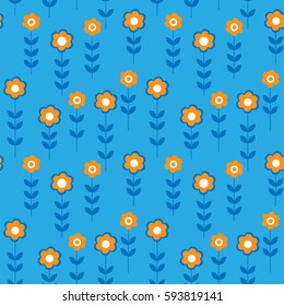 Floral seamless pattern with a daisies on a blue background