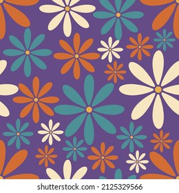 Floral seamless pattern with daisies in retro style. Modern print for fabric, textiles, wrapping paper. Vector illustration