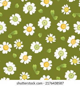 Floral seamless pattern with daisies. Suitable for printing on fabric, textile, wrapping paper, decorative wallpaper, packaging, invitations.