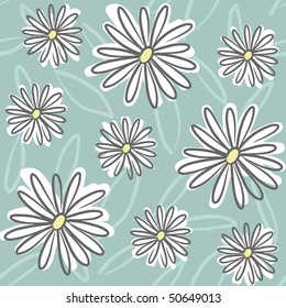 floral seamless pattern with daisy drawing, vector illustration