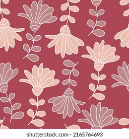Floral seamless pattern with daisy flowers. Cute children design. Trendy cute design for wallpaper, textile design, packing, fabric, paper, print. Modern groovy background design.