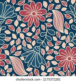 Floral seamless pattern with daisy flowers. Trendy cute design for wallpaper, textile design, packing, fabric, paper, print. Abstract background. Cute fairy design. Modern groovy design