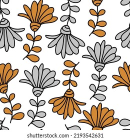 Floral seamless pattern with daisy flowers. Trendy cute design for wallpaper, textile design, packing, fabric, paper, print. Abstract background. Cute fairy design. Modern groovy design