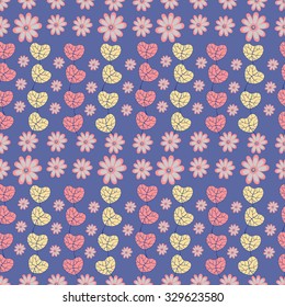 Floral seamless pattern with daisy flowers and leaves.