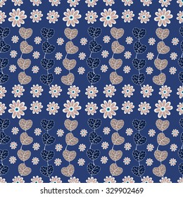 Floral seamless pattern with daisy flowers and leaves.
