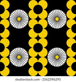 Padrão floral sem costura daisy geometric círculo flor motif gráfico para fundo de produtos de impressão têxtil.