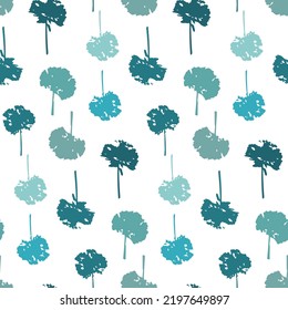 Floral seamless pattern dandelion chrysanthemum flower blue emerald on white background, vector illustration for design and decoration