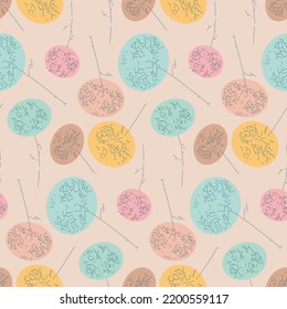 Floral seamless pattern dandelion flower blue yellow pink pastel color, vector illustration for design