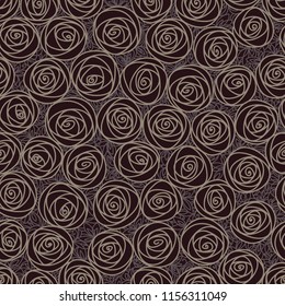 Floral seamless pattern. Dark abstract background with stylized roses. Doodle hand drawn line art design element