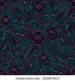 Patrón floral sin soldadura en tonos oscuros y profundos