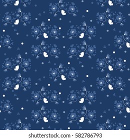 Floral seamless pattern. Dark texture background for fabric, wallpaper, paper, wrapping. 