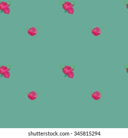 Floral Seamless Pattern Decoration. Textile or Print Design. Ornament of Pink Peonies  on Green Background.