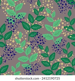 Floral seamless pattern. Decorative branch with leaves. Vector illustration.