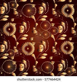 Floral  seamless pattern. Decorative flowers, swirl leaves and vintage ornaments. Red flowery background. Flourish wallpaper. Luxury elegant vector  texture for fabric, textile.