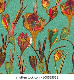 Floral seamless pattern. Decorative flowers. Spring, summer pattern. Jeans texture