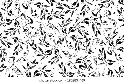 Patrón floral sin costuras de hojas decorativas. Textura vegetal de estilo minimalista. para tela, embalaje, papel pintado y papel. Impresión decorativa. estilo vintage. ilustración vectorial.