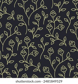 Floral seamless pattern with delicate abstract flowers. Vector illustration pastel green color on dark background.  stylized print for fabric, textile, card, invitation or wallpapers.