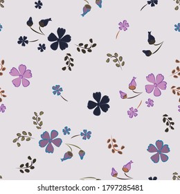 Floral Seamless Pattern with Delicate Flowers. Big Elements for Print, Textile, Linen, Wallpaper. Pretty Pattern for Wrapping Paper. Vector Wild Flowers. Colorful Modern Rapport.