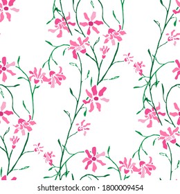 Patrón floral sin foco con flores delgadas. Ornamento para ropa de baño blusa. Patrón vintage para envolver papel. Flores sin vectores. Colorida Moderna Rapport.