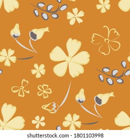 Floral Seamless Pattern with Delicate Flowers. Big Elements for Print, Textile, Linen, Wallpaper. Pretty Pattern for Wrapping Paper. Vector Wild Flowers. Colorful Modern Rapport.