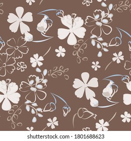Floral Seamless Pattern with Delicate Flowers. Big Elements for Print, Textile, Linen, Wallpaper. Pretty Pattern for Wrapping Paper. Vector Wild Flowers. Colorful Modern Rapport.