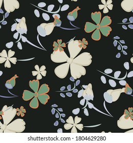 Floral Seamless Pattern with Delicate Flowers. Big Elements for Print, Textile, Linen, Wallpaper. Pretty Pattern for Wrapping Paper. Vector Wild Flowers. Colorful Modern Rapport.