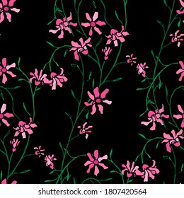 Floral Seamless Pattern with Delicate Flowers. Ornament for Cloth Blouse Dress. Vintage Pattern for Wrapping Paper. Vector Seamless Flowers. Colorful Modern Rapport.